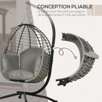 Outsunny Folding Hanging Egg Chair with Cushion and Stand Indoor Outdoor Metal Polypropylene Rope(m-5)