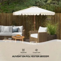Outsunny Round Tilting Parasol Ø 264 cm with Frills High-Density Polyester UV-Resistant Fabric Removable Pole 8 Ribs - Cream(m-6)