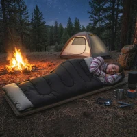 Outsunny Sac de Couchage Adulte, avec Section Tête, Fermeture Éclair et Sac de Rangement, 300 g/m², 215x75x10cm, Noir(m-10)