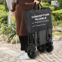 Outsunny Foldable Garden Cart 4 Wheels Removable Cover Telescopic Handle Adjustable Tilt Foldable Tray black(m-4)