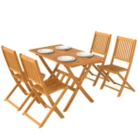 Outsunny Conjunto de muebles de jardín FSC madera Conjunto de 5 piezas Plegable Mesa con 4 sillas plegables Diseño de lamas(m-7)