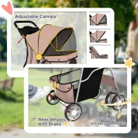 PawHut Wózek dla psa składany z odblaskami, koszem i poduszką dla małych psów do 10 kg, wymiary 77x44x102 cm, kolor kawowy(m-6)