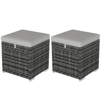 Outsunny Set of 2 PE Rattan Stools with Storage Garden Footrest with Cushion 40 x 40 x 41 cm, Light Gray