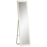 HOMCOM 2 w 1 Lusterko z oświetleniem LED, wolnostojące, ścienny, regulowalne, 40 cm x 37 cm x 156,5 cm, Srebrny(m-1)