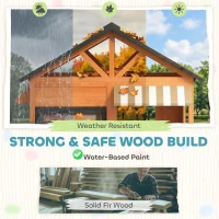 AIYAPLAY Drewniany domek dla dzieci z kuchnią, ławką, okienkami i drzwiami dla dzieci w wieku 3-8 lat, 171,5 x 146 x 156 cm, brązowy(m-5)