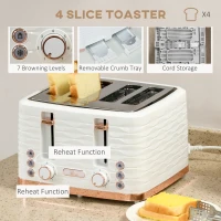 HOMCOM Zestaw 2-w-1 toster i czajnik, 7 stopni opiekania, funkcje rozmrażania i podgrzewania, kolor kremowy(m-5)