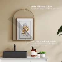 HOMCOM Arched wall mirror bathroom mirror with aluminum alloy frame for bedroom living room entry 50 × 70 cm gold(m-5)