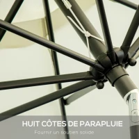 Outsunny Round Tilting Parasol Ø 268 cm with Fringes High-Density Polyester Fabric 180 g/m² Solar Protection Cream(m-7)