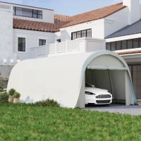 Carport Outsunny 3,6 x 7,2 m Rezistent, Garaj Portabil cu Protecție Solară UPF50+, Cadru Galvanizat, Ușă Mare Rulantă pentru Mașini, Camioane, Bărci, Motociclete, Biciclete, Alb Crem(m-2)