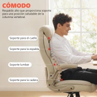 HOMCOM Silla de Oficina con Masaje Vibratorio de 4 Puntos Calor Lumbar Brazos Abatibles Respaldo Alto Altura Ajustable Crema(m-6)