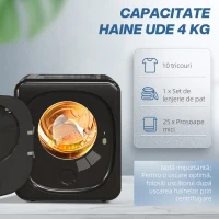 HOMCOM Uscător cu Aer, Capacitate 4kg, Timer și Program Smart, din Oțel Inoxidabil și ABS, 48x40x56 cm, Negru(m-5)