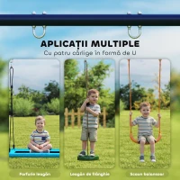 AIYAPLAY Cadru pentru Leagăn de Grădină pentru Copii, Structură din Oțel, Anti-UV, Impermeabil, Suportă 150kg, cu 4 Cârlige pentru Leagăn Tip Cuib, Leagăn U, Scară, 260x160x178 cm, Albastru(m-5)