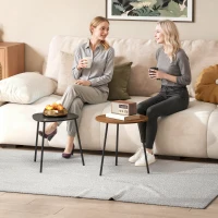 HOMCOM Set of 2 nesting coffee tables, contemporary metal frame side tables, round and triangular, walnut and black(m-8)