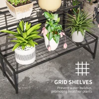 Outsunny Three-Tier Metal Plant Shelf - Black(m-6)
