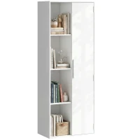 HOMCOM Bibliothèque 4 niveaux avec étagères réglables, meuble avec armoire et portes pour salon, bureau, blanc(m-6)
