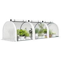 Outsunny Mini Garden Greenhouse Tomato Greenhouse 300L x 100l x 80H cm Steel PE High Density 140 g/m² UV-resistant 3 windows White(m-10)