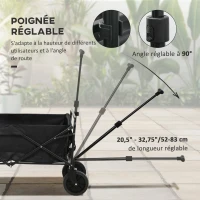 Outsunny Foldable Garden Cart 4 Wheels Removable Cover Telescopic Handle Adjustable Tilt Foldable Tray black(m-5)