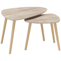 HOMCOM Set of 2 Scandinavian nesting coffee tables with wooden legs and wooden tops, natural finish