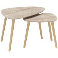 HOMCOM Set of 2 Scandinavian nesting coffee tables with wooden legs and wooden tops, natural finish(m-1)