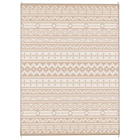 Outsunny Reversible Outdoor Rug 3.7 x 2.7 m, Geometric Wall-Pattern PP Floor Mat Carry Bag Khaki and Light Beige(m-11)