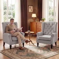 HOMCOM Poltrona de Sala com Apoios de Braços e Pés de Madeira Carga 160 kg para Quarto Escritório Sala de Estar 74x86x102 cm Cinzento(m-9)