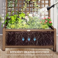 Outsunny Verhoogde plantenbak met trellis en dak, bloembak, bloemenbed, weerbestendig, hout, 90 x 45 x 183 cm, Bruin(m-6)