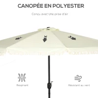 Outsunny Round Tilting Parasol Ø 268 cm with Fringes High-Density Polyester Fabric 180 g/m² Solar Protection Cream(m-6)