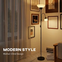 HOMCOM Lampa stojąca w stylu matka-dziecko, wysoka, z regulowanym ramieniem i 3 temperaturami barw, czarna(m-5)