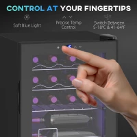 HOMCOM Wolnostojąca chłodziarka do wina, 16 butelek, dla domowego baru, salonu, kuchni, ekran dotykowy, drzwi szklane, oświetlenie LED(m-7)