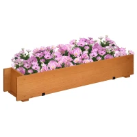 Outsunny Rectangular Wooden Planter Square Garden Hanging Planter with 2 Hooks 91 x 18 x 16.5 cm Brown(m-10)