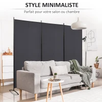 HOMCOM 3-panel room divider dim. 253L x 50l x 182H cm Side privacy screen Freestanding metal Polyester(m-7)
