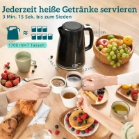 HOMCOM zestaw czajnik i toster 1,7L 2200W czajnik z wnętrzem ze stali nierdzewnej, termostat Otter, filtr antywapienny, zestaw śniadaniowy z tosterem na 2 kromki, podświetlenie, 7 poziomów opiekania, rozmrażanie, podgrzewanie, czarny(m-3)