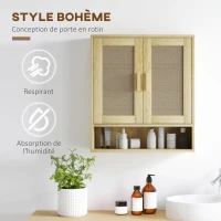 HOMCOM Bathroom Wall Cabinet Wall-Mounted WC Unit with Double Doors and Open Shelf 59 x 20 x 66.5 cm Oak Wood Effect(m-4)