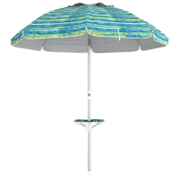 Outsunny Tilting Round Ø 190 cm Beach Umbrella - Table with Cup Holder - Carry Bag Included, UV50+ Protection