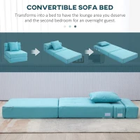 HOMCOM Szezlong do spania relaksacyjny, łóżko dla gości. Zdejmowany pokrowiec 70 cm x 70 cm x 61 cm, Jasnoniebieski(m-4)