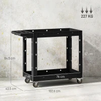 HOMCOM 2-tier workshop trolley with side handle for garage, warehouse, DIY tools, black(m-3)