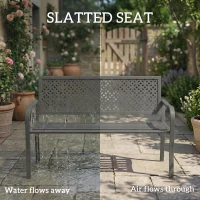 Outsunny Ławka ogrodowa 2-osobowa Metalowa odporna na warunki atmosferyczne Ławka balkonowa z oparciem odpornym na rdzę Geometryczna wytrzymałość do 240 kg(m-8)