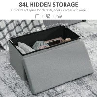 HOMCOM Stołek do Przechowywania, Tapicerowana Ławka z Miejscem do Przechowywania i Pokrywą dla Salonu, Sypialni, Korytarza, Ciemnoszary(m-4)
