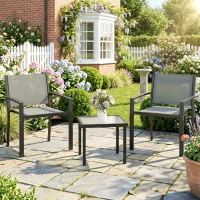 Outsunny Conjunto de Mesa e Cadeiras com 3 peças Conjunto de Jardim 2 Cadeiras de Textilene e Mesa de Vidro  Cinza Claro(m-2)
