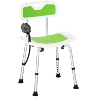 HOMCOM Shower Stool with Backrest, Height Adjustable Shower Chair with Anti-slip Foot Pads, Shower Head Holder, Green(m-10)
