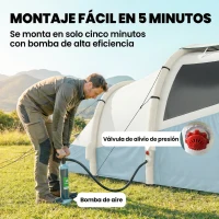 Outsunny Tienda Campaña Inflable 2-3 Personas con Bomba Dormitorio y Zona de Estar Impermeable 3000 mm Montaje Rápido Azul Claro(m-4)