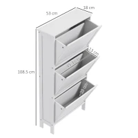 HOMCOM Narrow Shoe Cabinet with 3 Flip Drawers - White(m-3)