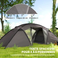 Outsunny Family Camping Tent for 4-6 People, 3000 mm Waterproof Tunnel Tent with 2 Doors, Carry Bag, Black(m-4)