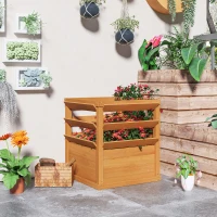 Outsunny Planter with trellis, open-bottom raised garden bed, wooden flower box 65 x 65 x 73 cm, light brown(m-8)