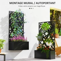 Outsunny Planter with Privacy Screen Trellis for Climbing Plants, Flower Box - dim. 61L x 23l x 113H cm(m-4)