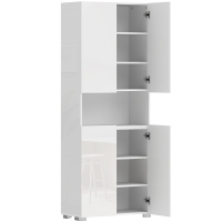 HOMCOM Armário de Cozinha Móvel Auxiliar de Cozinha com 4 Portas Compartimento Aberto Prateleiras Ajustáveis 68x34x180 cm Branco Brilhante