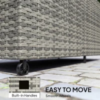 Outsunny 650L Garden Storage Box with 2 Wheels, Rattan Deck Box with Waterproof Zipped Liner, Safe Pneumatic Rods, Mixed Grey(m-8)