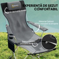 Outsunny Set de 2 Scaune de Camping Pliabile cu Suport pentru Picioare Detașabil, 82x100x88 cm, Negru(m-4)