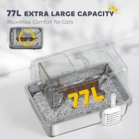 PawHut kuweta dla kota ze stali nierdzewnej XXL, z pokrywą, wbudowanym filtrem żwirku i łopatką na żwirek. Kuweta dla dużych kotów 40,5 x 60,5 x 41,5 cm, szara(m-7)