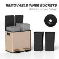 HOMCOM 30L Dual Compartment Stainless Steel Bin, with Deodoriser Holders - Gold Tone(m-7)